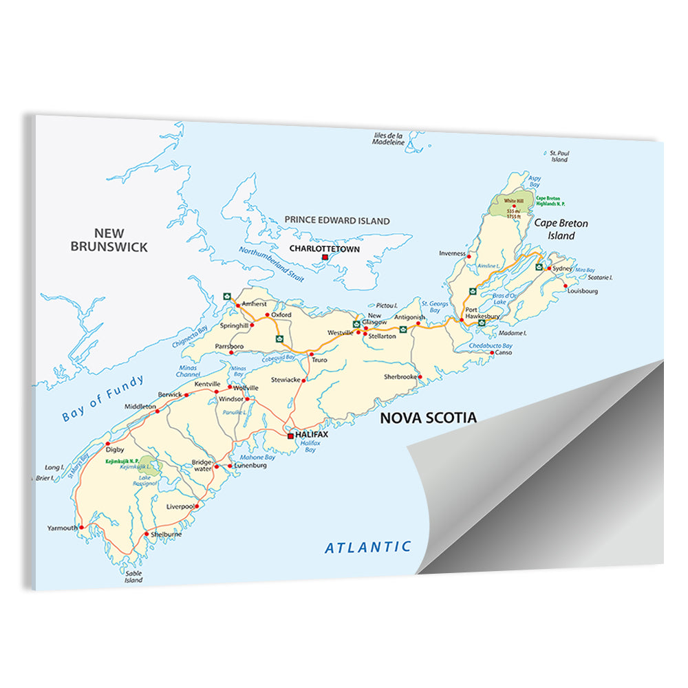 Nova Scotia Nautical Map Wall Art