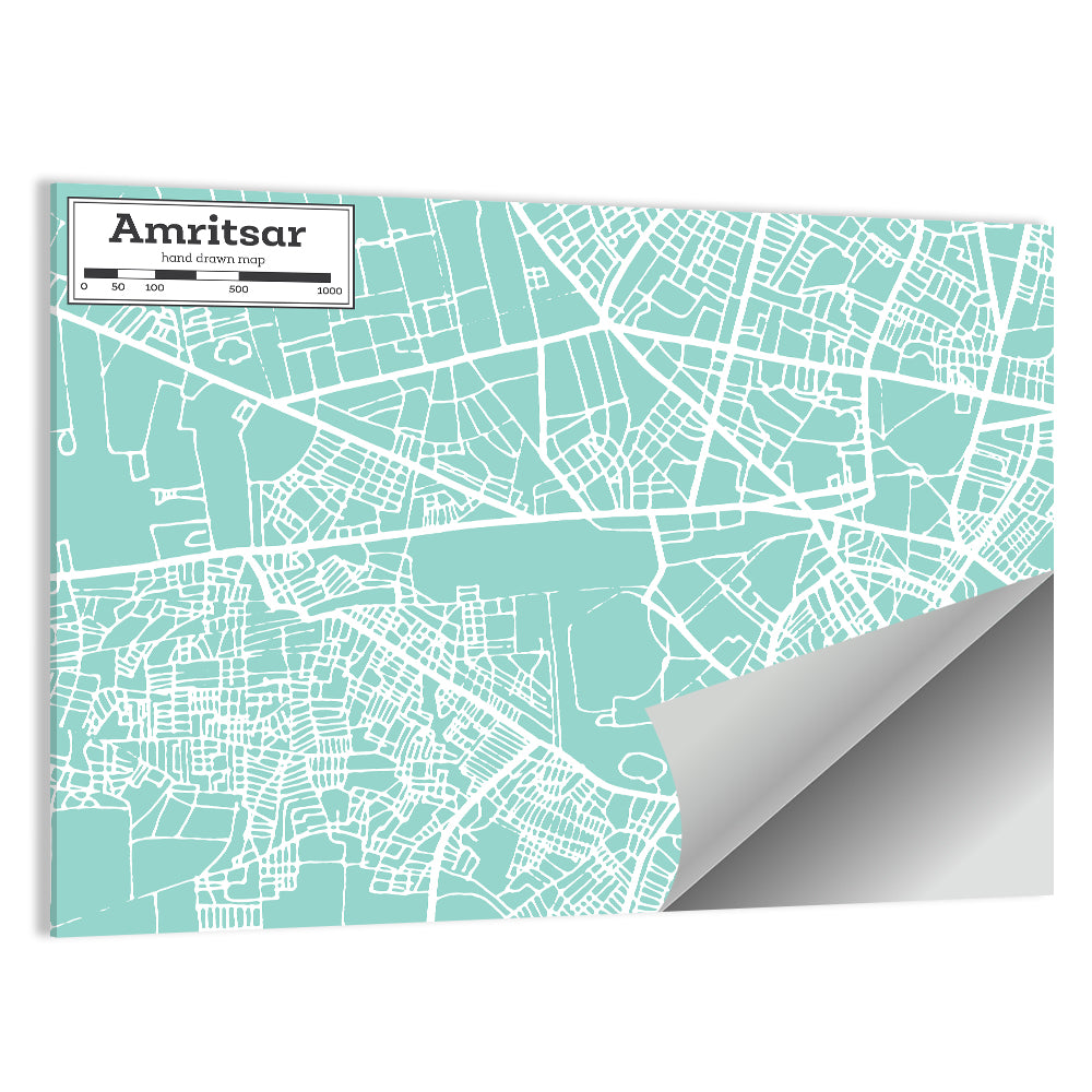 Amritsar Teal City Map Wall Art