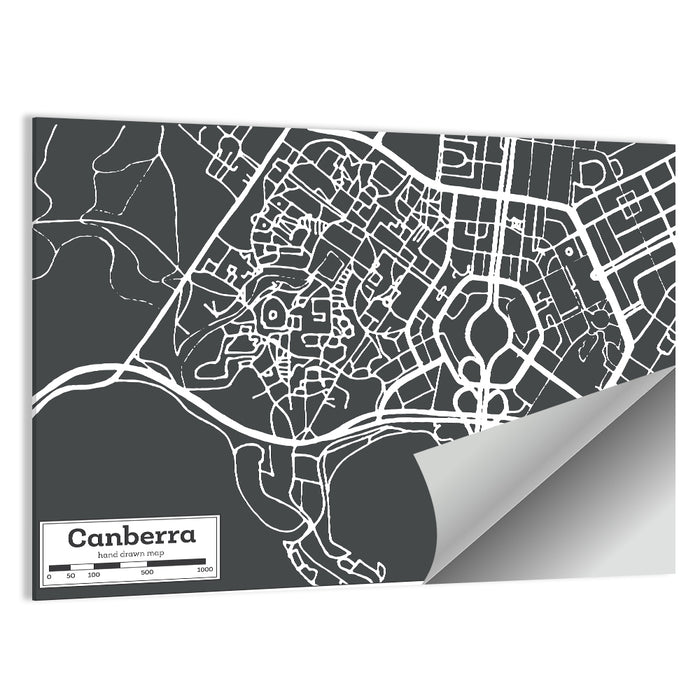 Canberra Street Grid Map Wall Art as a poster print