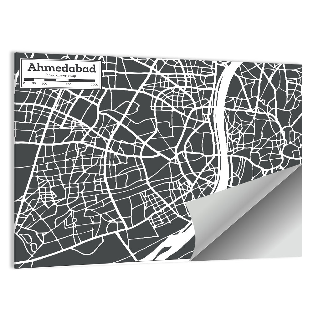 Ahmedabad Aerial Map, Minimalist Gray Wall Art