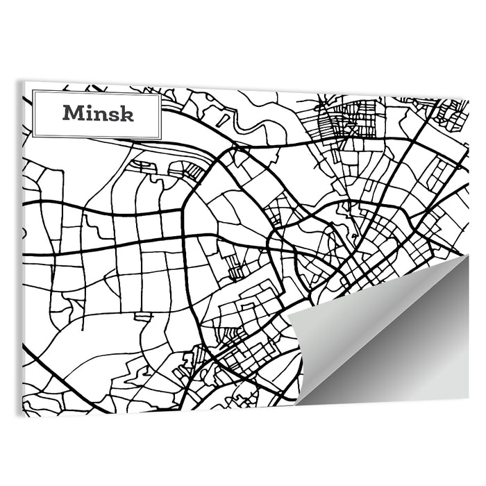 Minsk Street Grid Map Wall Art as a poster print