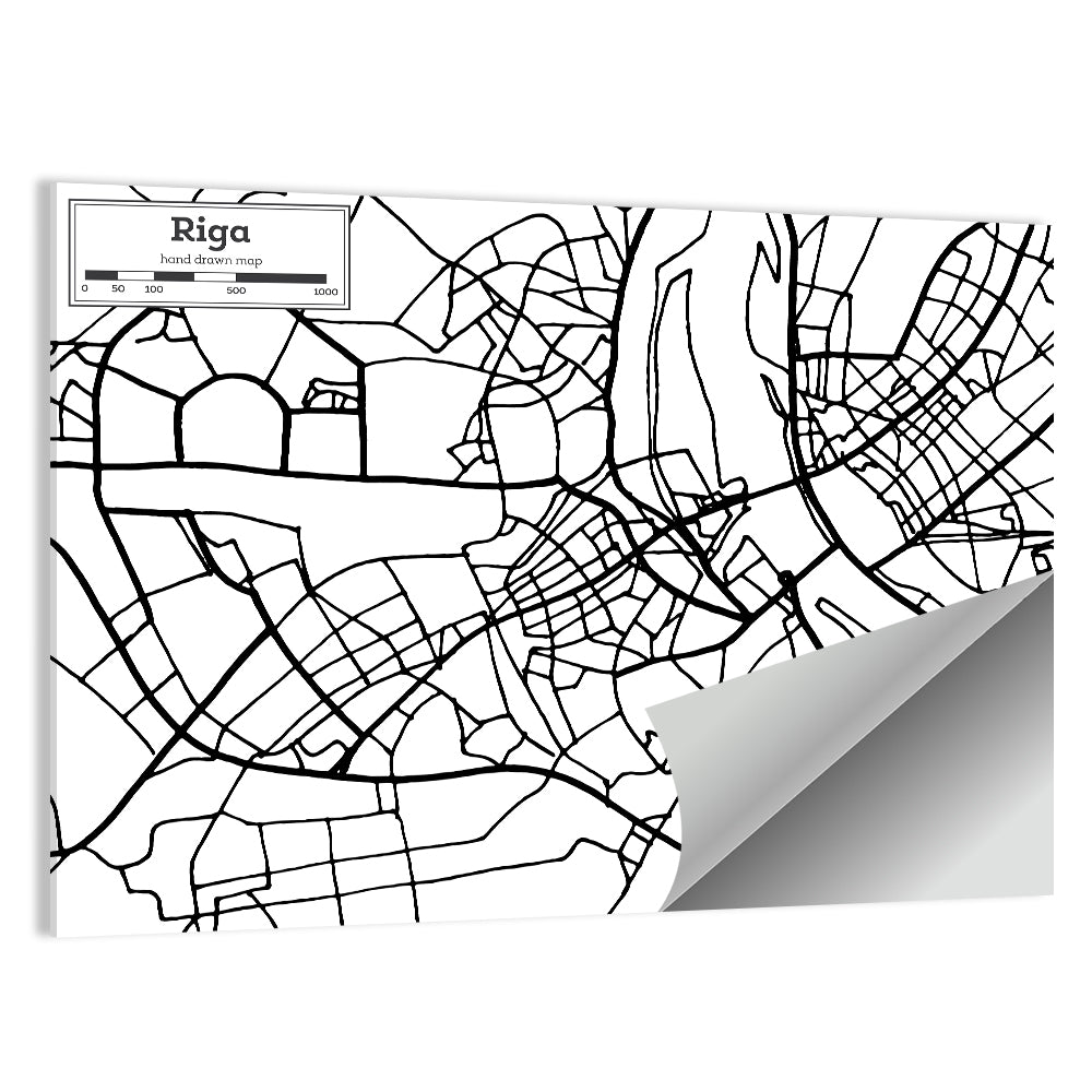Riga City Map Wall Art