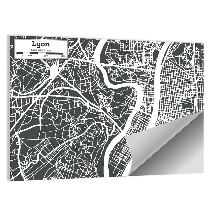 Lyon Aerial City Map Wall Art as a poster print
