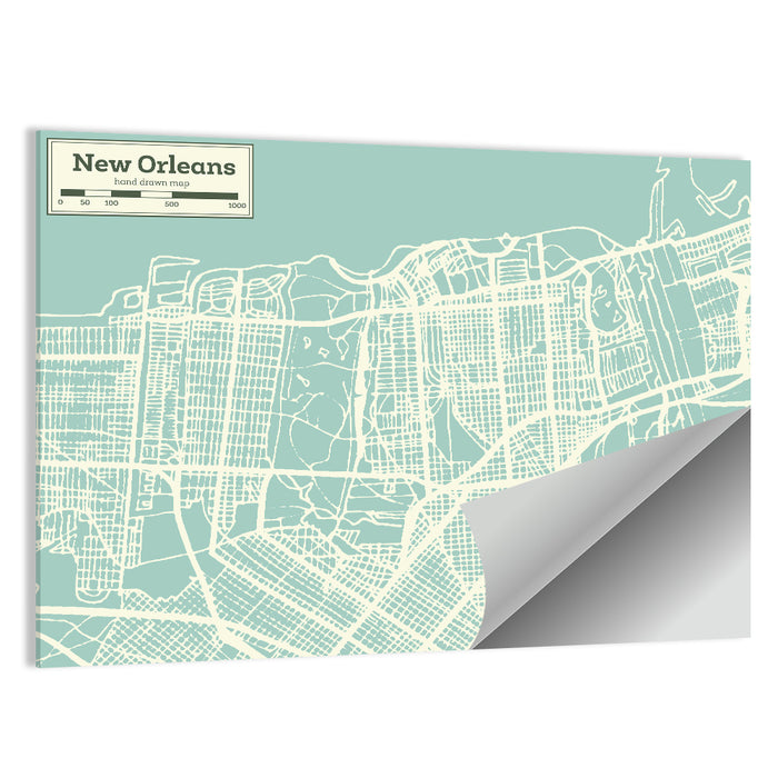 New Orleans Street Grid Map Wall Art as a poster print