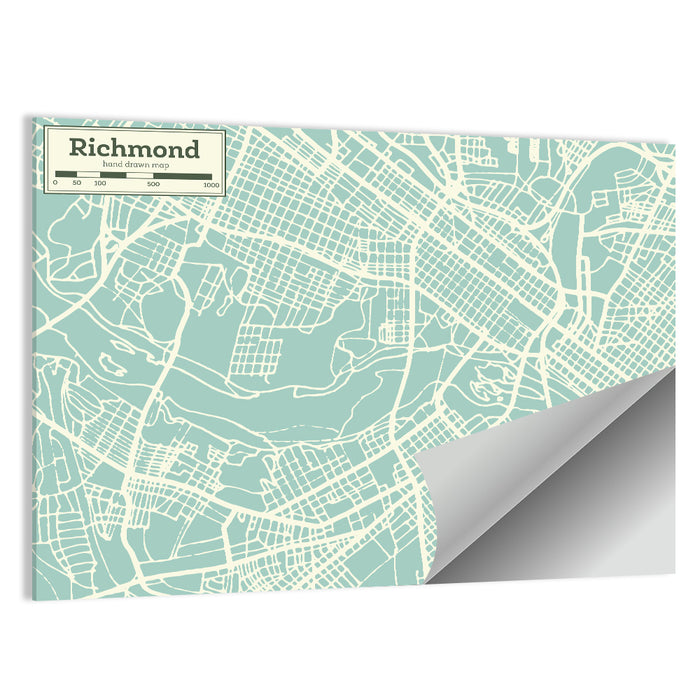 Richmond Teal City Map Wall Art as a poster print