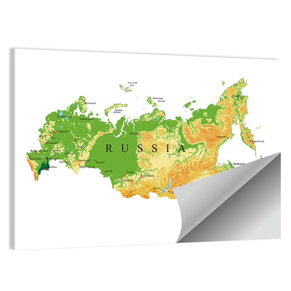 Russia Topographic Relief Map Wall Art