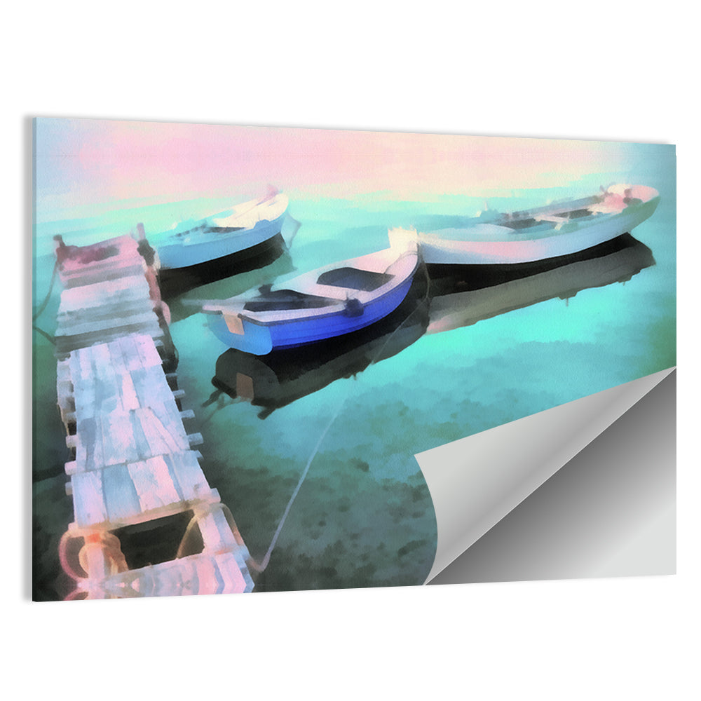 Two Boats by a Wooden Dock Wall Art