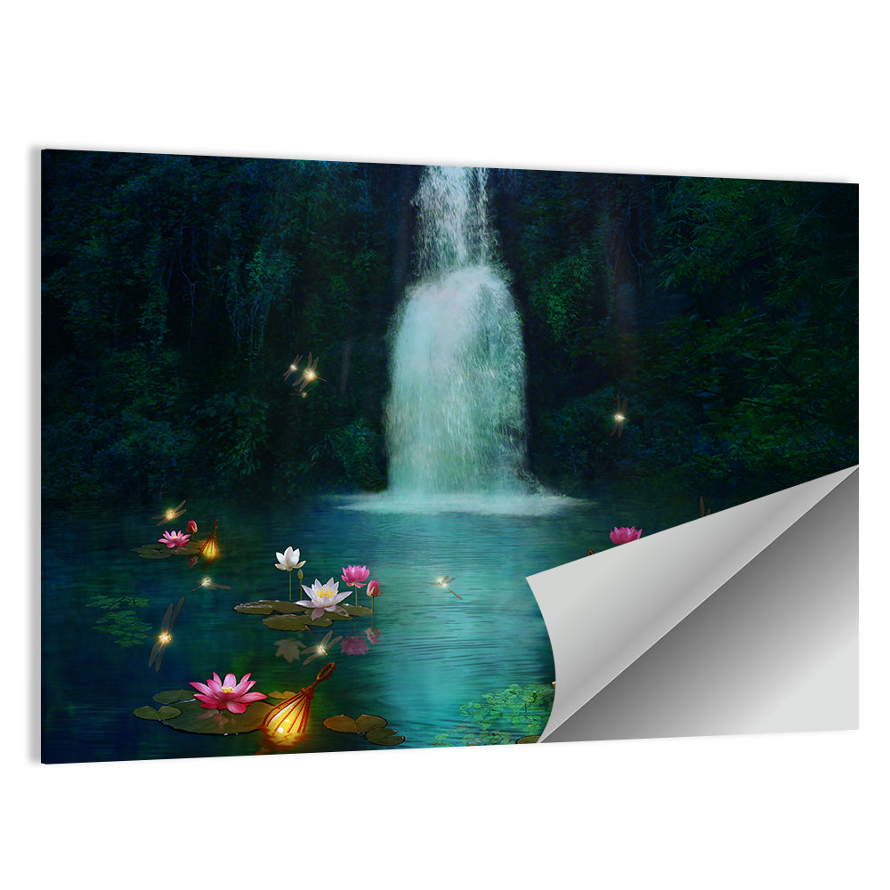 Waterfall & Lilies Artwork Wall Art