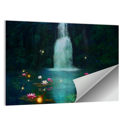 Waterfall & Lilies Artwork Wall Art