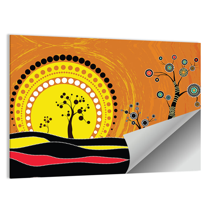Aboriginal Dot Sunset Wall Art as a poster print