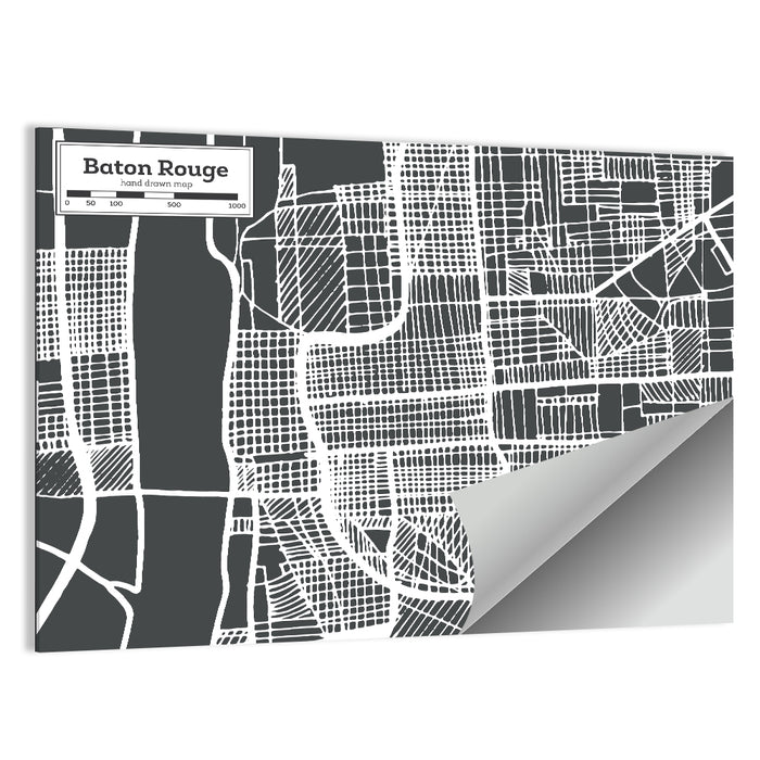 Baton Rouge Street Grid Map Wall Art as a poster print