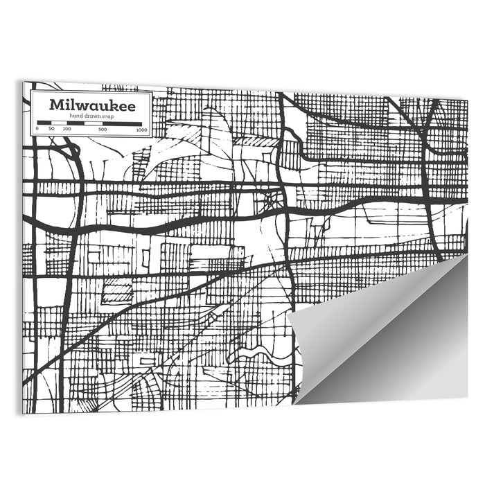 Hand-drawn Milwaukee City Map Wall Art as a poster print