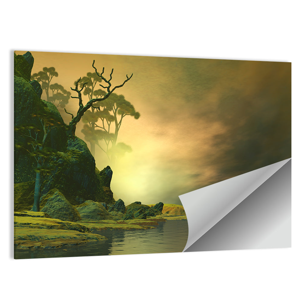 Misty Lake at Dusk Wall Art