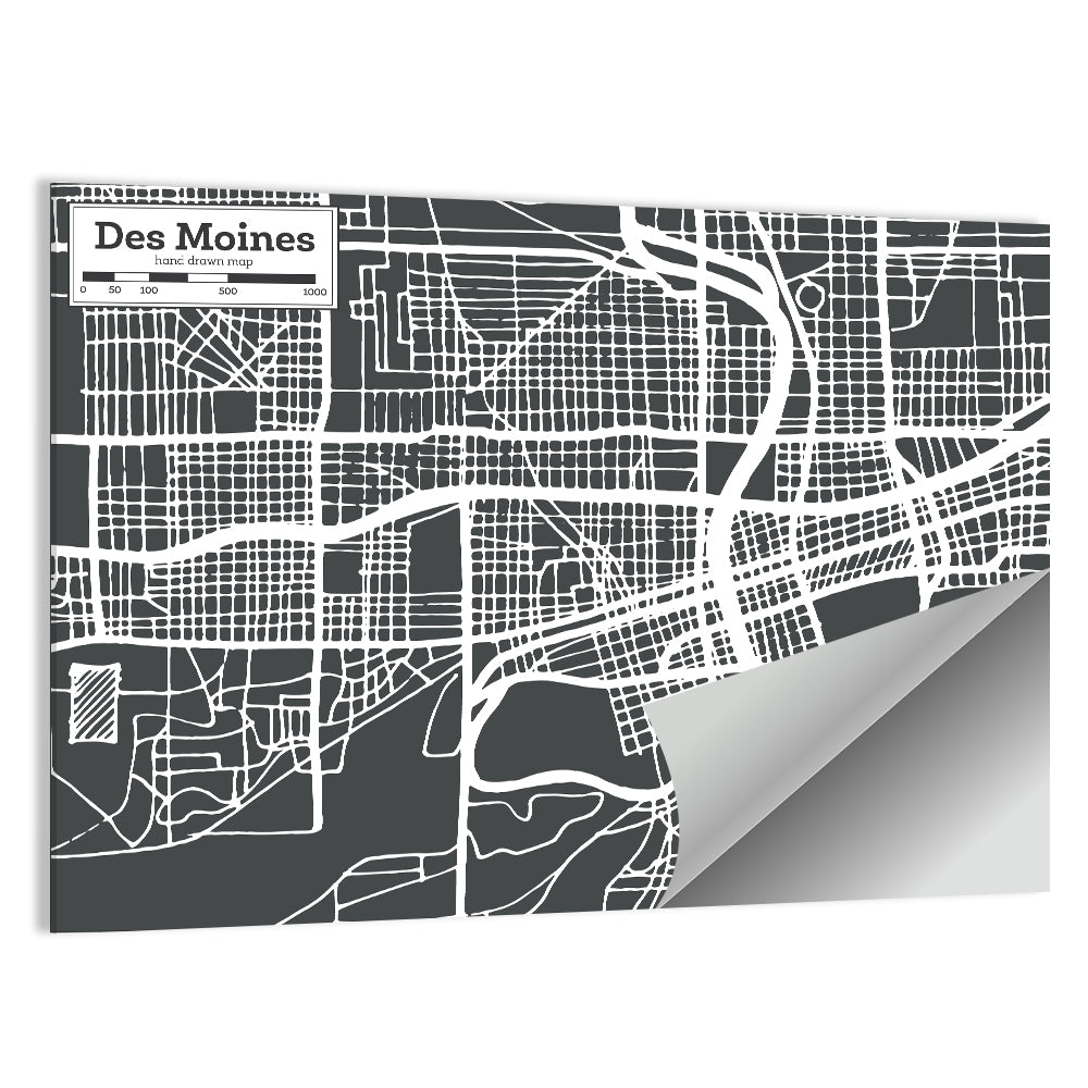 Des Moines Grid Map Wall Art