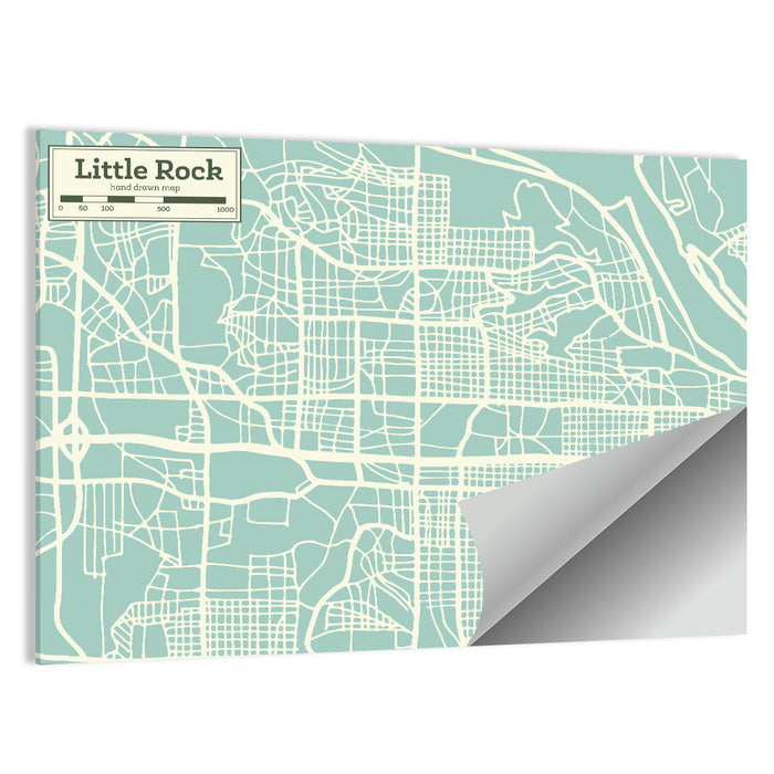 Little Rock Street Grid Map Wall Art as a poster print