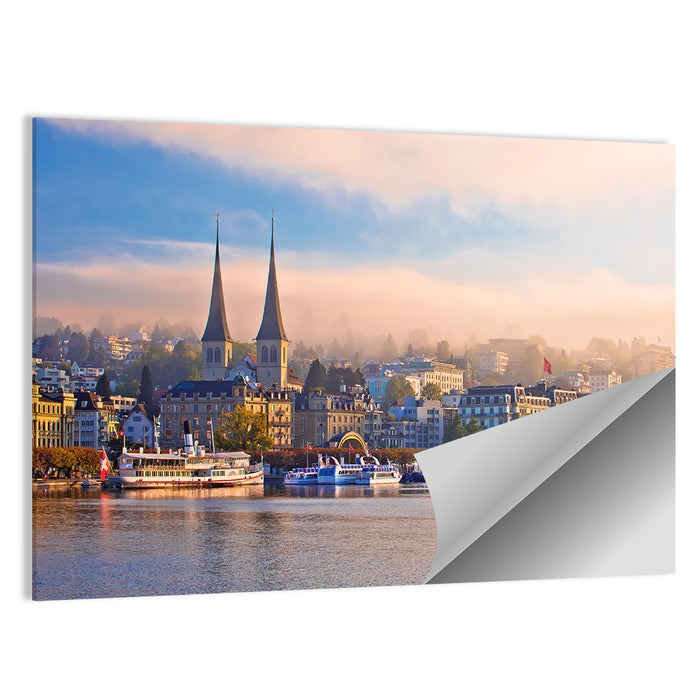 Hofkirche Lucerne Morning Reflection Wall Art as a poster print