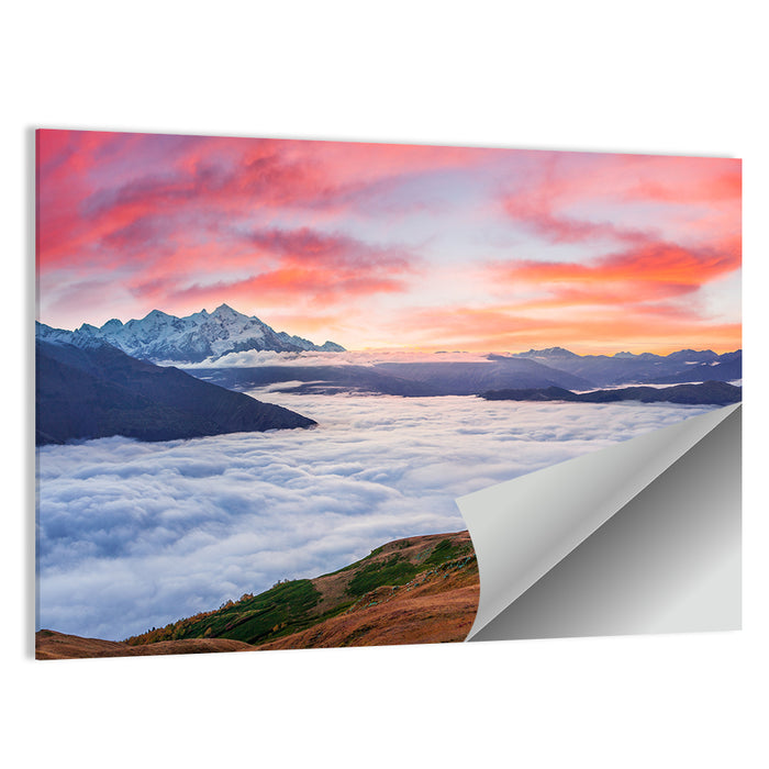 Mt Tetnuld Sunrise Over Clouds Wall Art as a poster print