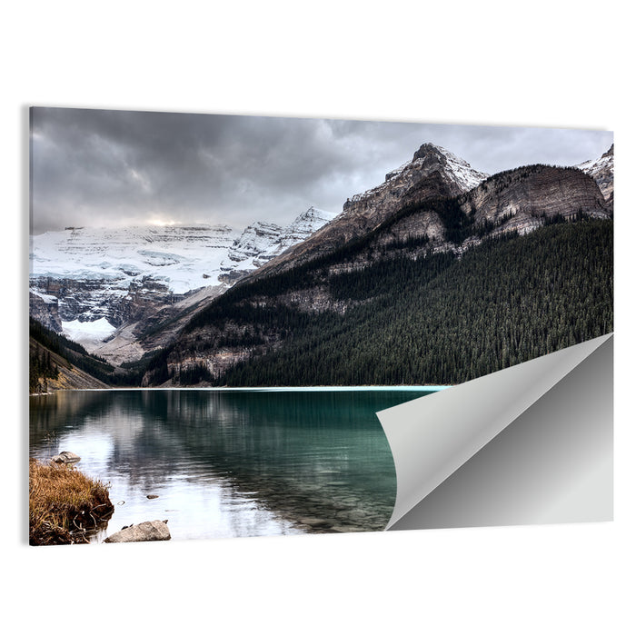 Lake Louise Canoes and Glacier Wall Art as a poster print
