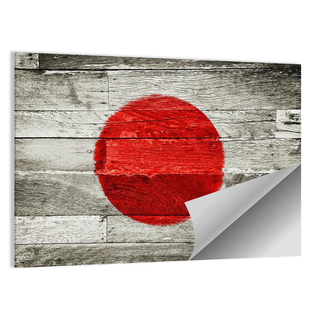 Japanese Flag on Distressed Wood Wall Art