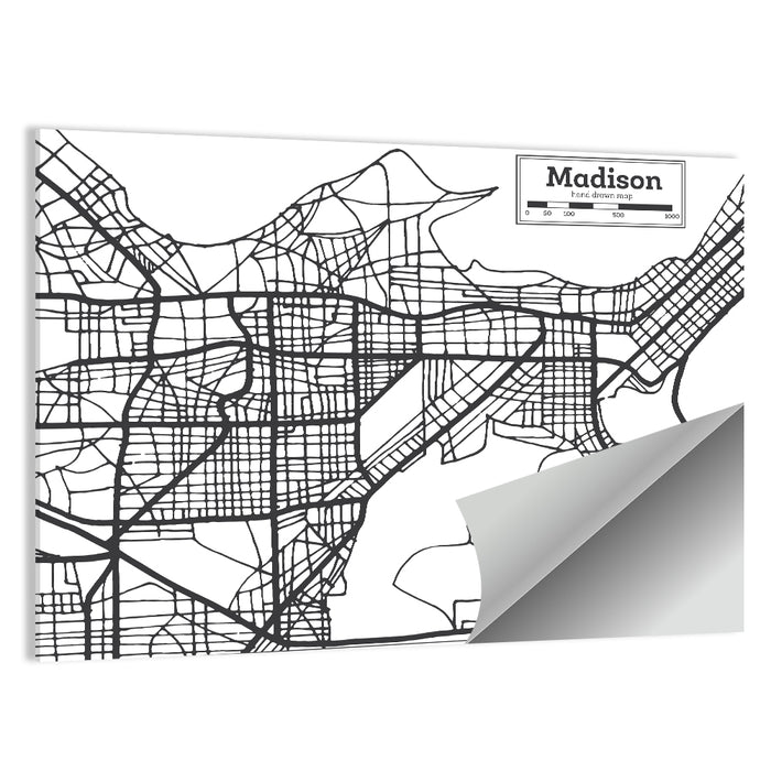 Hand Drawn Madison City Map Wall Art as a poster print