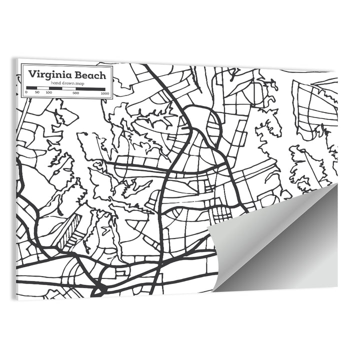 Virginia Beach Hand-drawn City Map Wall Art as a poster print