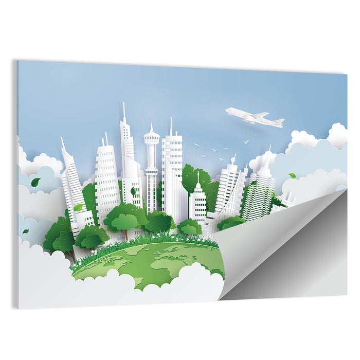 Green Globe Cityscape Wall Art as a poster print