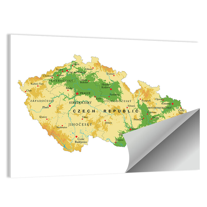 Czech Republic Topographic Relief Map Wall Art as a poster print