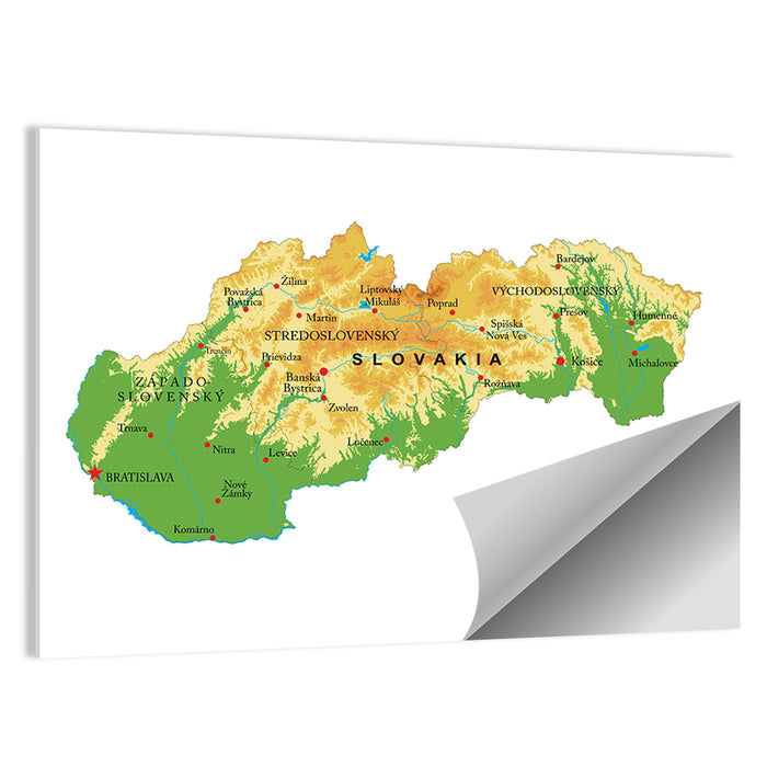 Slovakia Topographic Relief Map Wall Art as a poster print