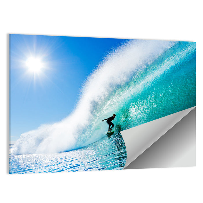 Surfer Inside Blue Barrel Wave Wall Art as a poster print
