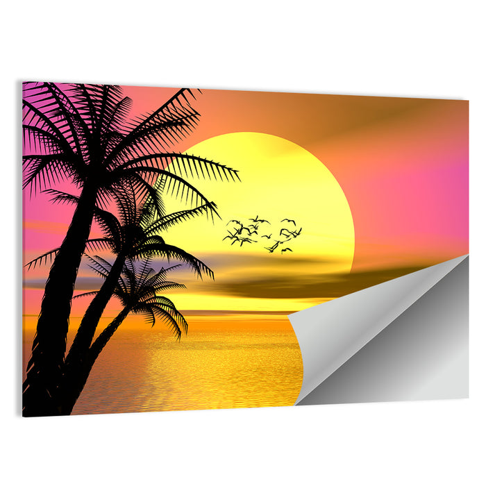 Tropical Sunset with Palm Silhouettes Wall Art as a poster print