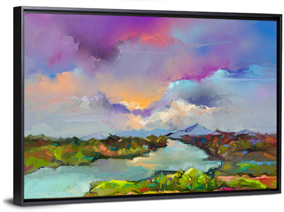 Sunset River and Meadow Abstraction Wall Art