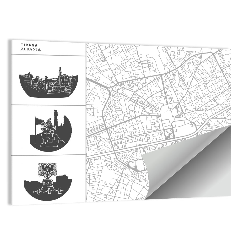 Tirana Street Map with Icons Wall Art