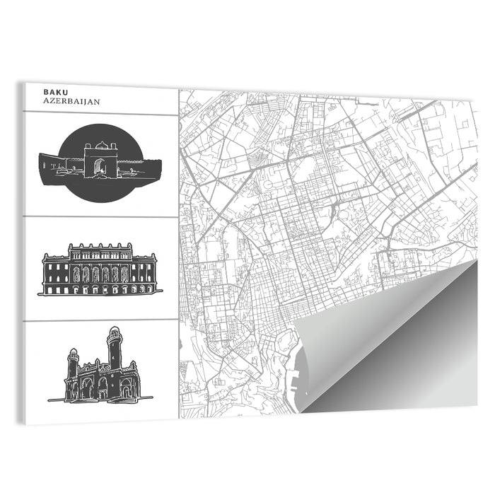 Baku Minimalist City Map Wall Art as a poster print