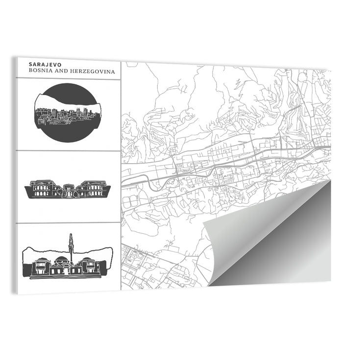 Sarajevo Line Map Wall Art as a poster print