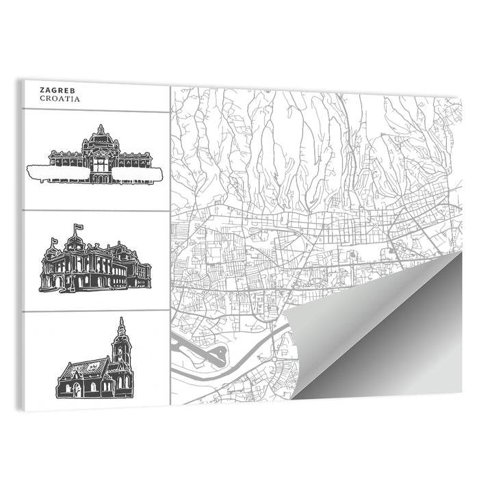 Zagreb Architectural Map Wall Art as a poster print