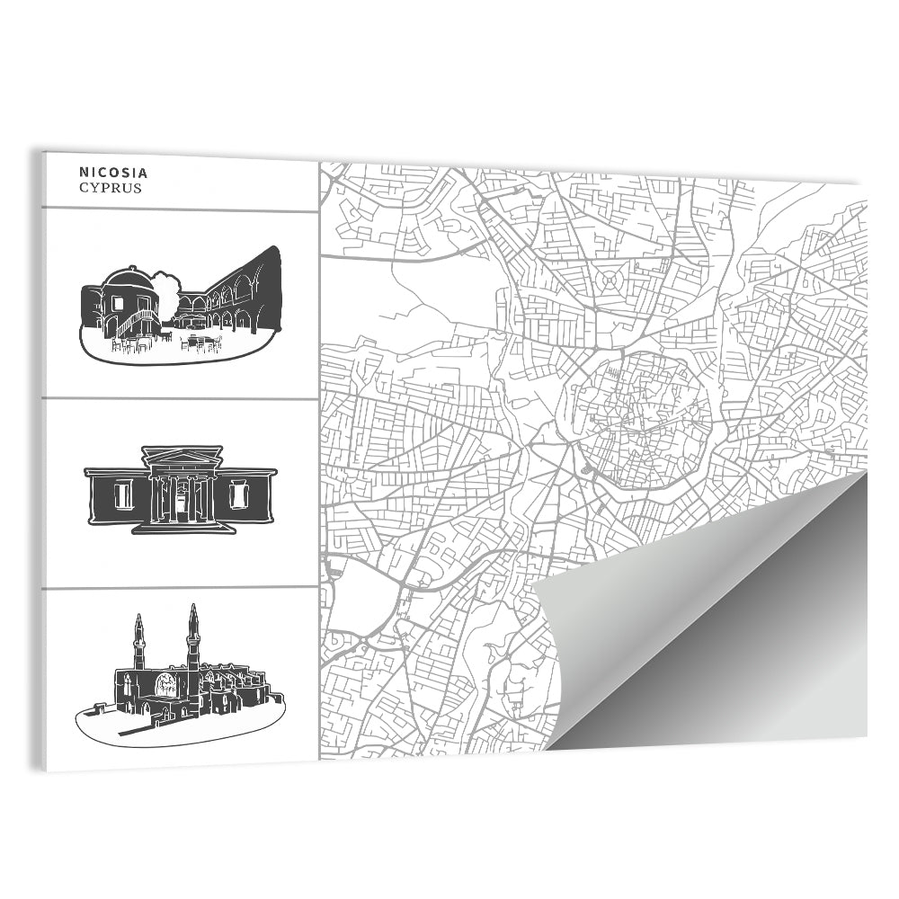 Nicosia Street Network Map Wall Art