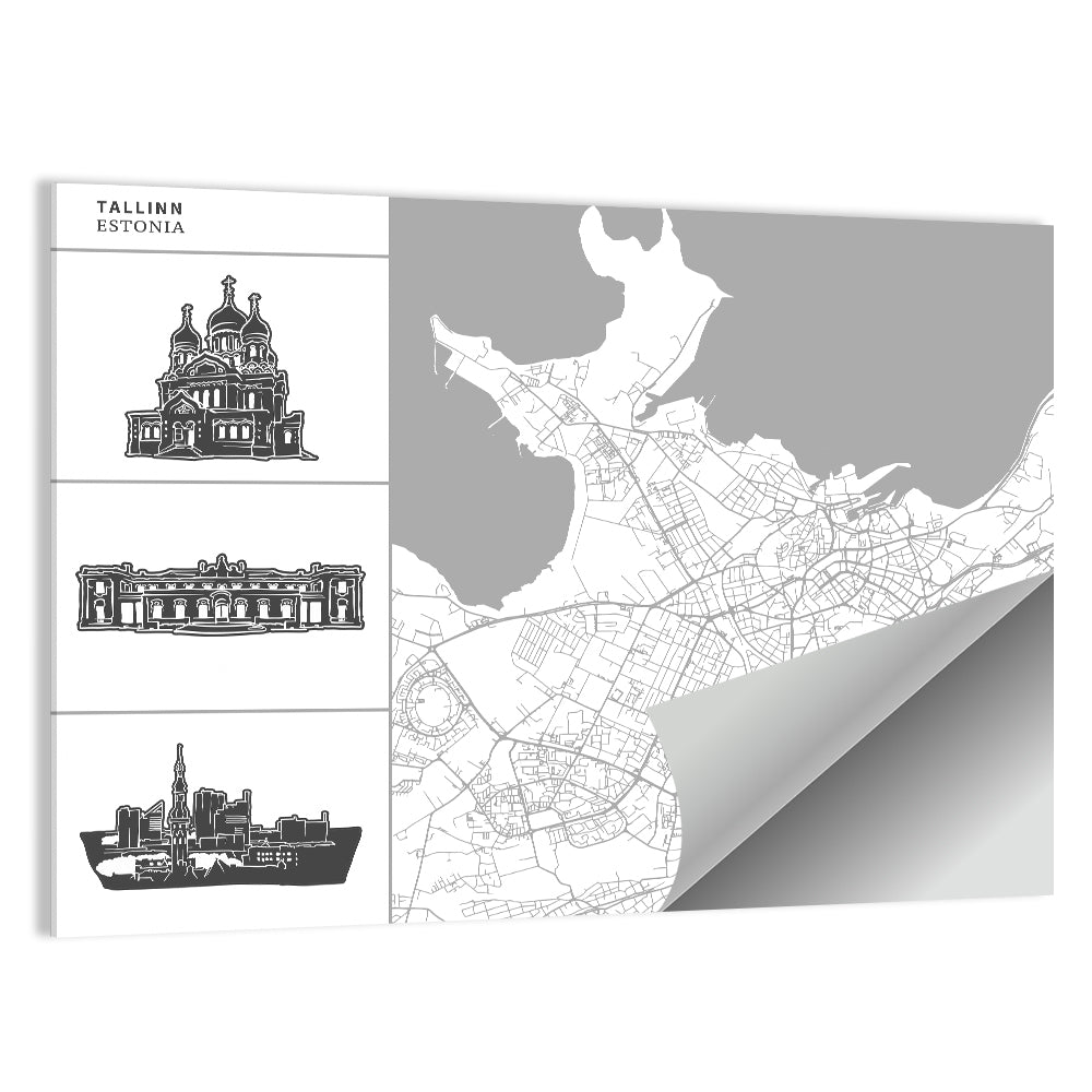 Tallinn Map with Cathedral and Palace Wall Art