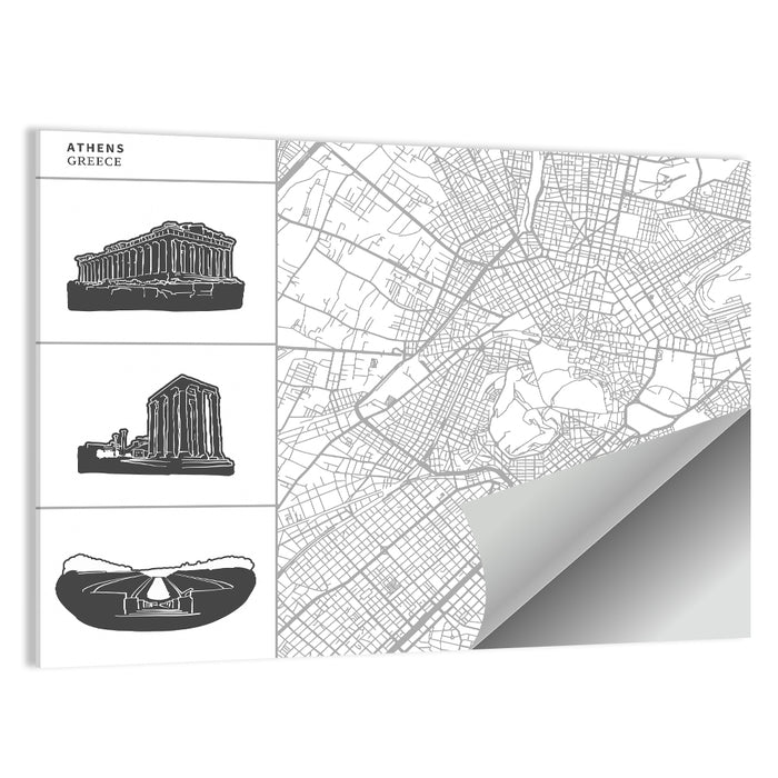 Athens Map with Parthenon Icons Wall Art as a poster print