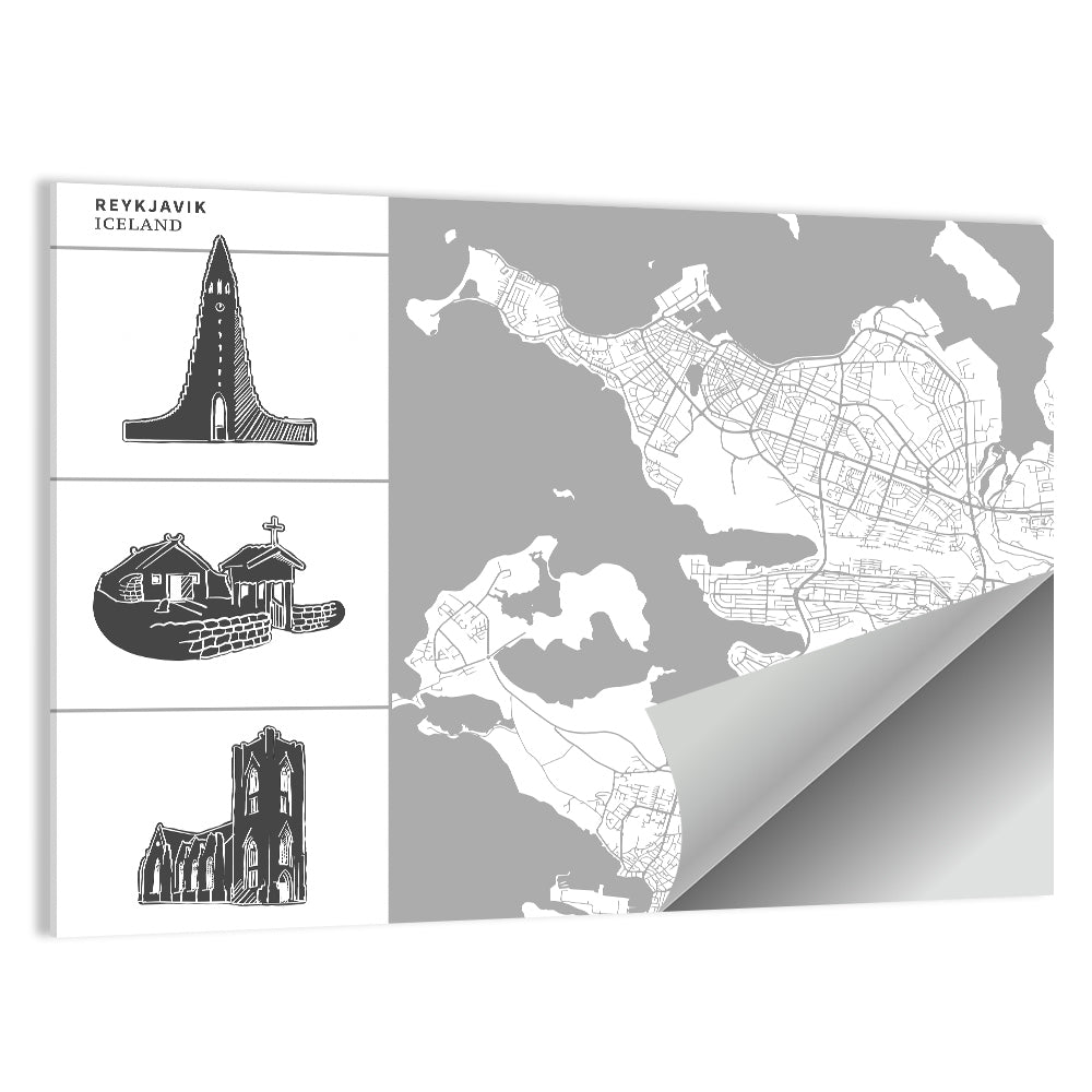 Reykjavik Map with Hallgrimskirkja Wall Art