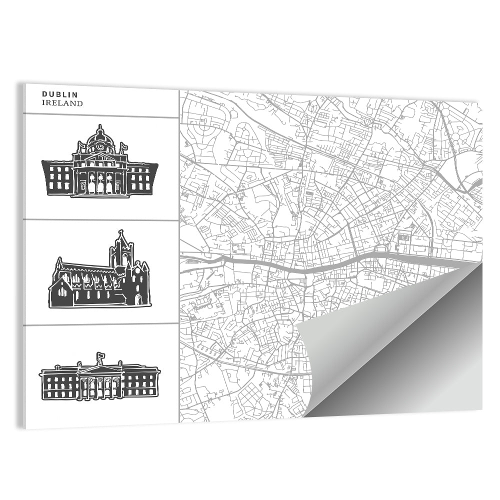 Dublin Map with Architectural Silhouettes Wall Art