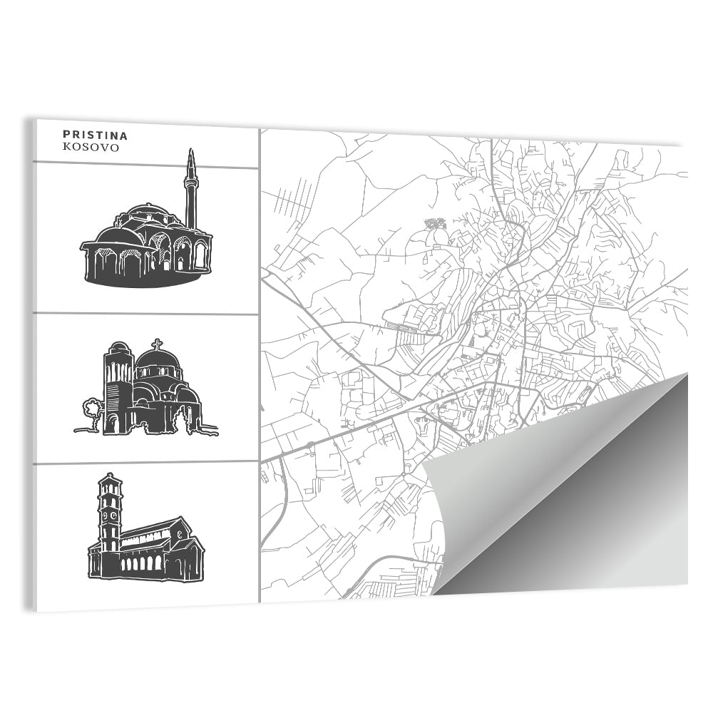 Pristina City Map Illustration Wall Art