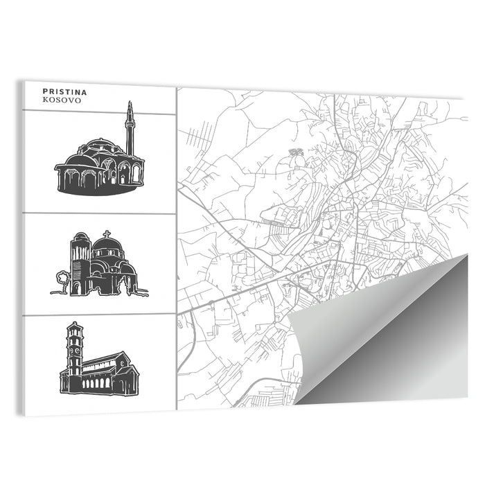 Pristina City Map Illustration Wall Art as a poster print