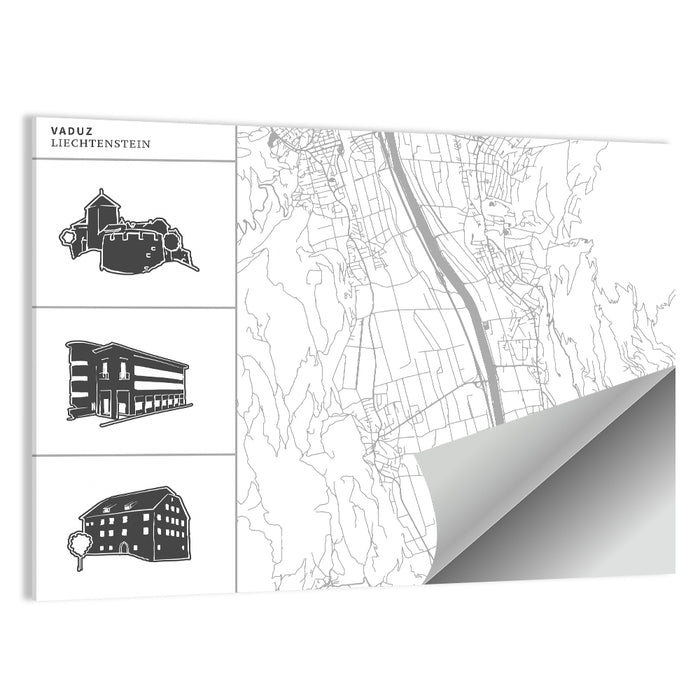 Vaduz Map with Castle Wall Art as a poster print