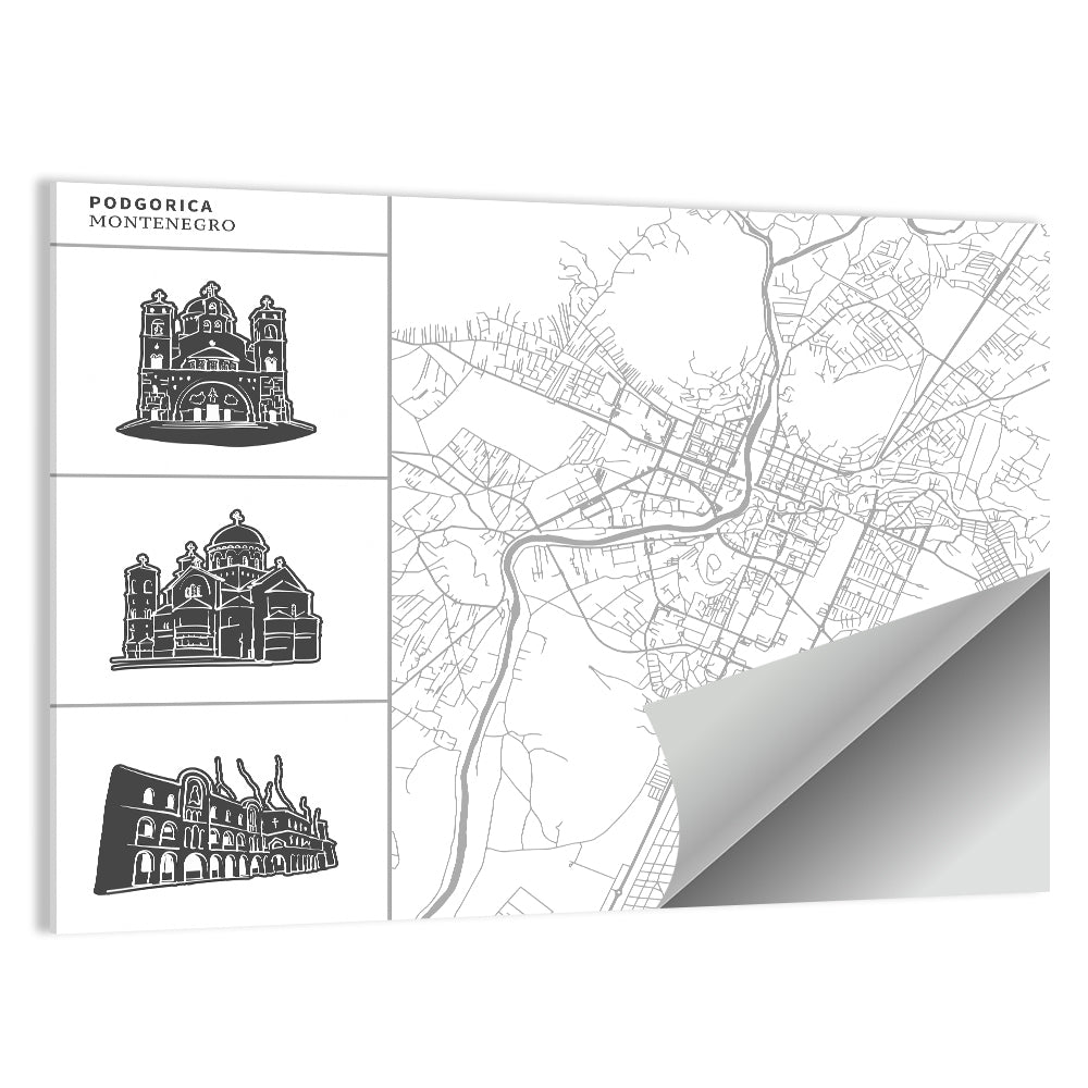 Podgorica Architectural City Map Wall Art