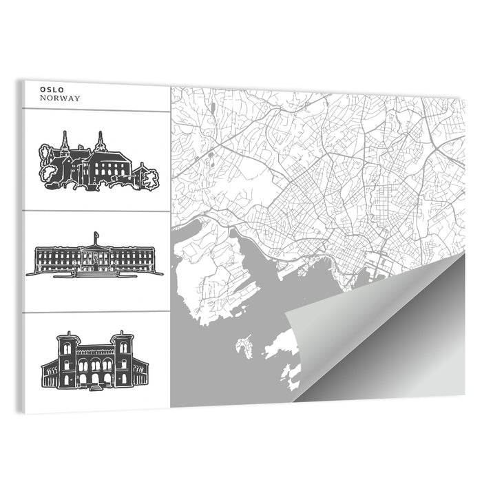 Oslo Map with Harbor Illustrations Wall Art as a poster print