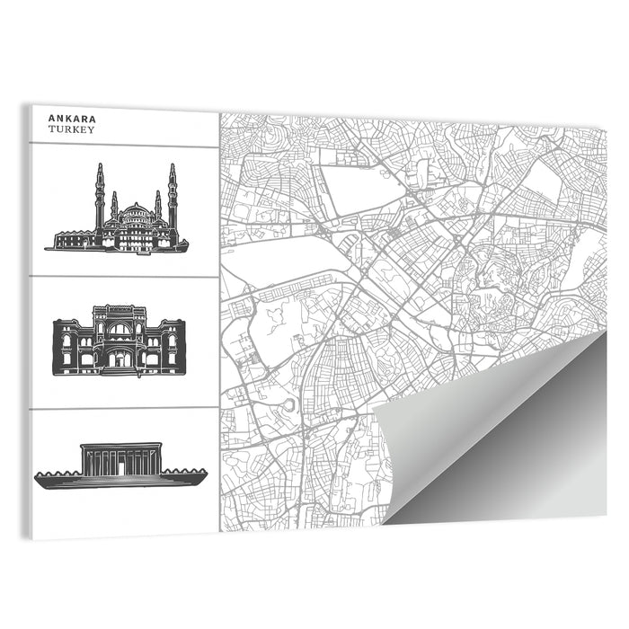 Ankara Map with Anıtkabir Silhouette Wall Art as a poster print