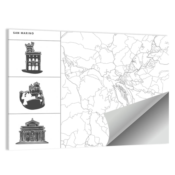 San Marino Map with Three Towers Wall Art as a poster print