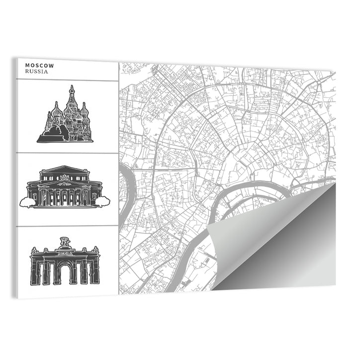 Moscow Map with Landmark Silhouettes Wall Art as a poster print