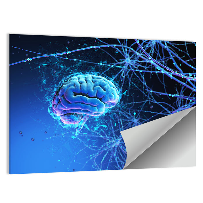 Blue 3d Neural Brain Wall Art as a poster print