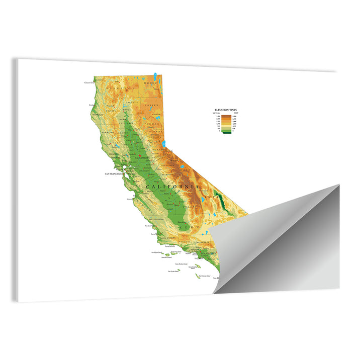 California Topographic Map Wall Art as a poster print